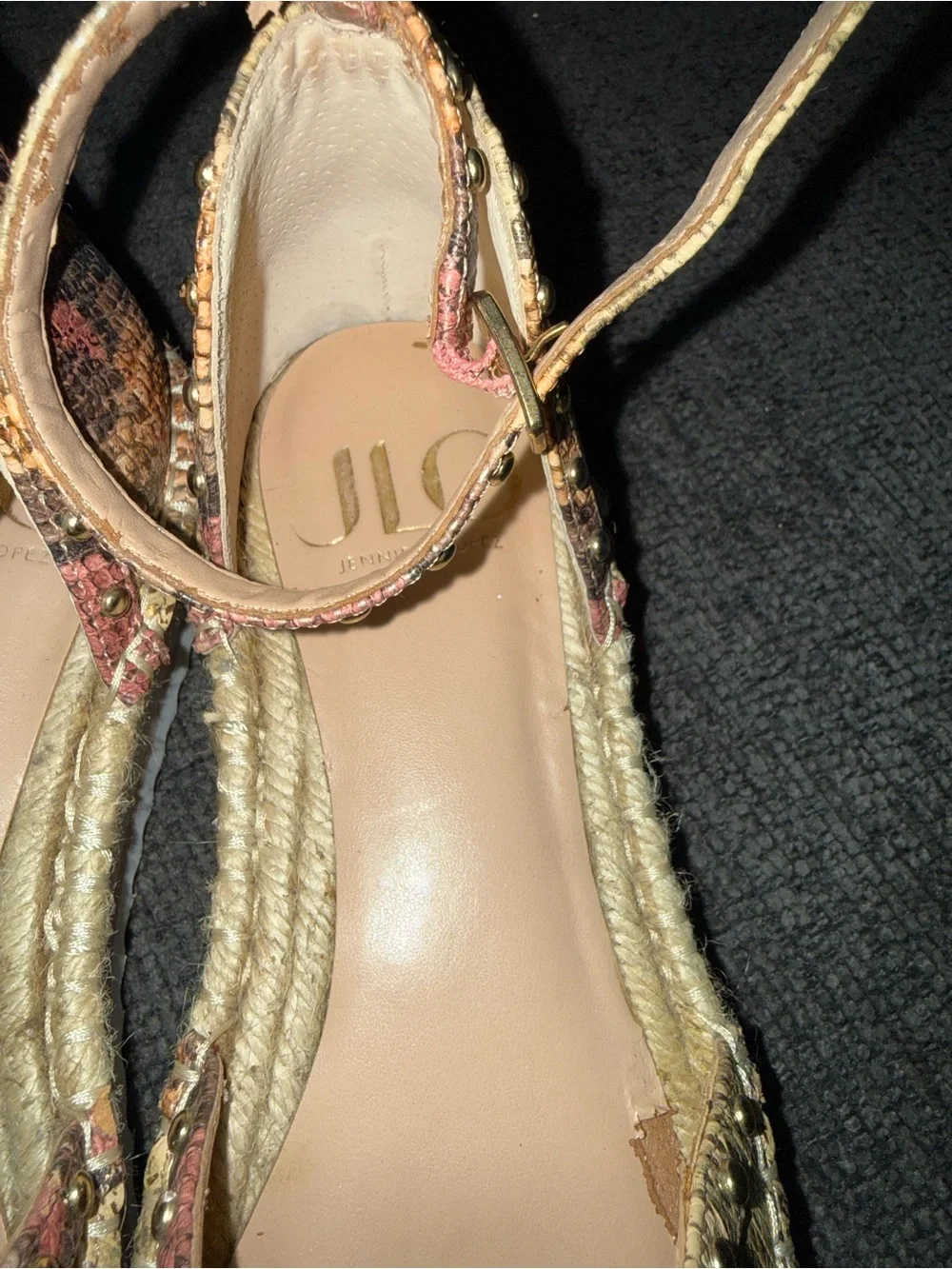 JLO Jennifer Lopez Snakeskin Espadrille Platform Flats Size 7.5